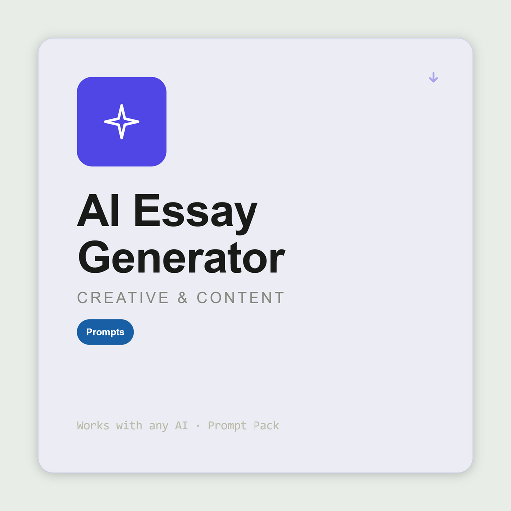 Generate structured essays — argumentative, analytical, reflective — with thesis, evidence-based arguments, and real conclusions. Works with Claude, ChatGPT & more.