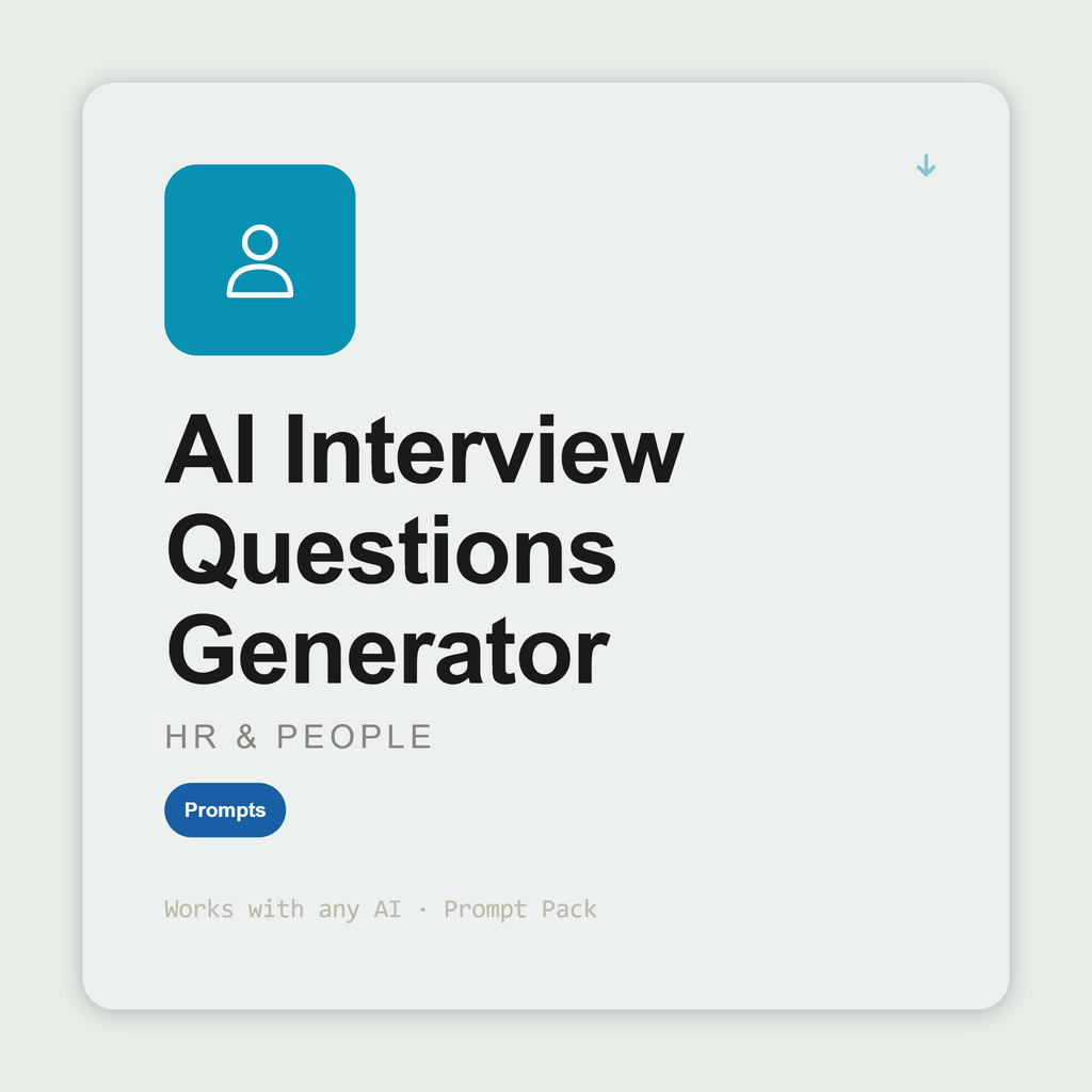 Build structured interview kits — behavioural questions, scoring rubrics, legal audit, bias checks, debrief protocol. Works with Claude & ChatGPT. Instant use.