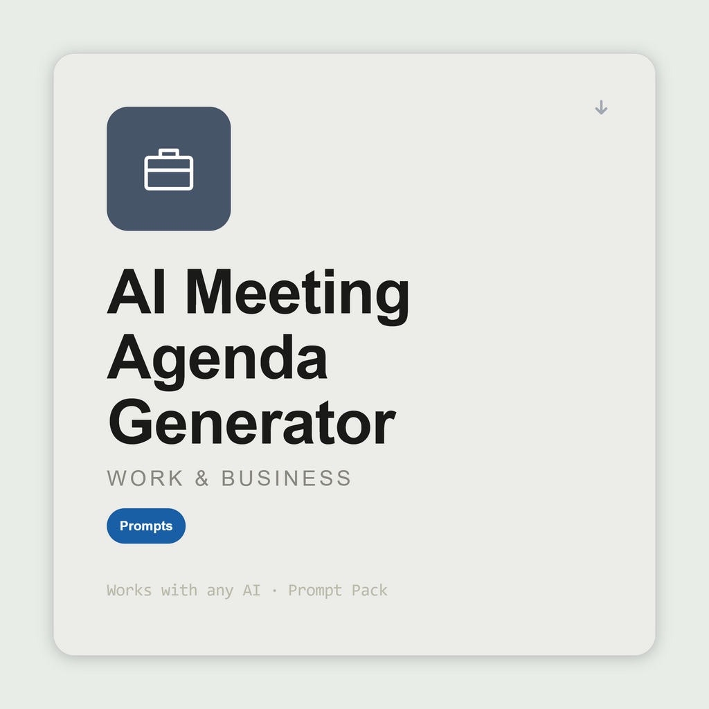 Build structured meeting agendas — timed sections, decision points, pre-reads, attendee roles — for any meeting type. Works with Claude & ChatGPT. Instant use.