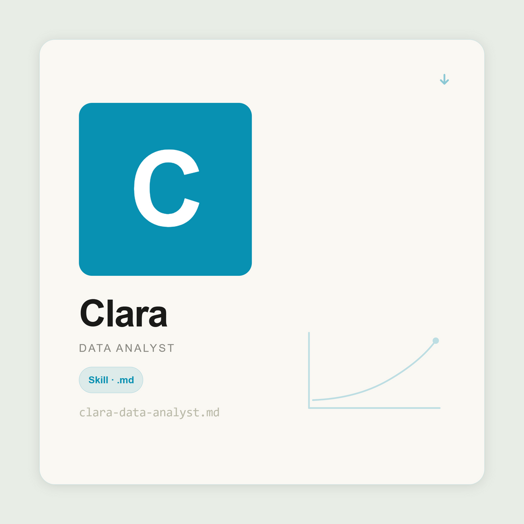 Clara turns raw data into clear insights inside Claude — Excel formulas, SQL queries, statistical interpretation, and findings communicated in plain English.