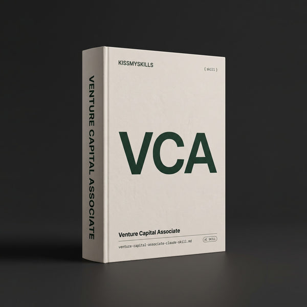 Venture Capital Associate Claude skill by KissMySkills, pale bone plaster cover with the monogram VCA