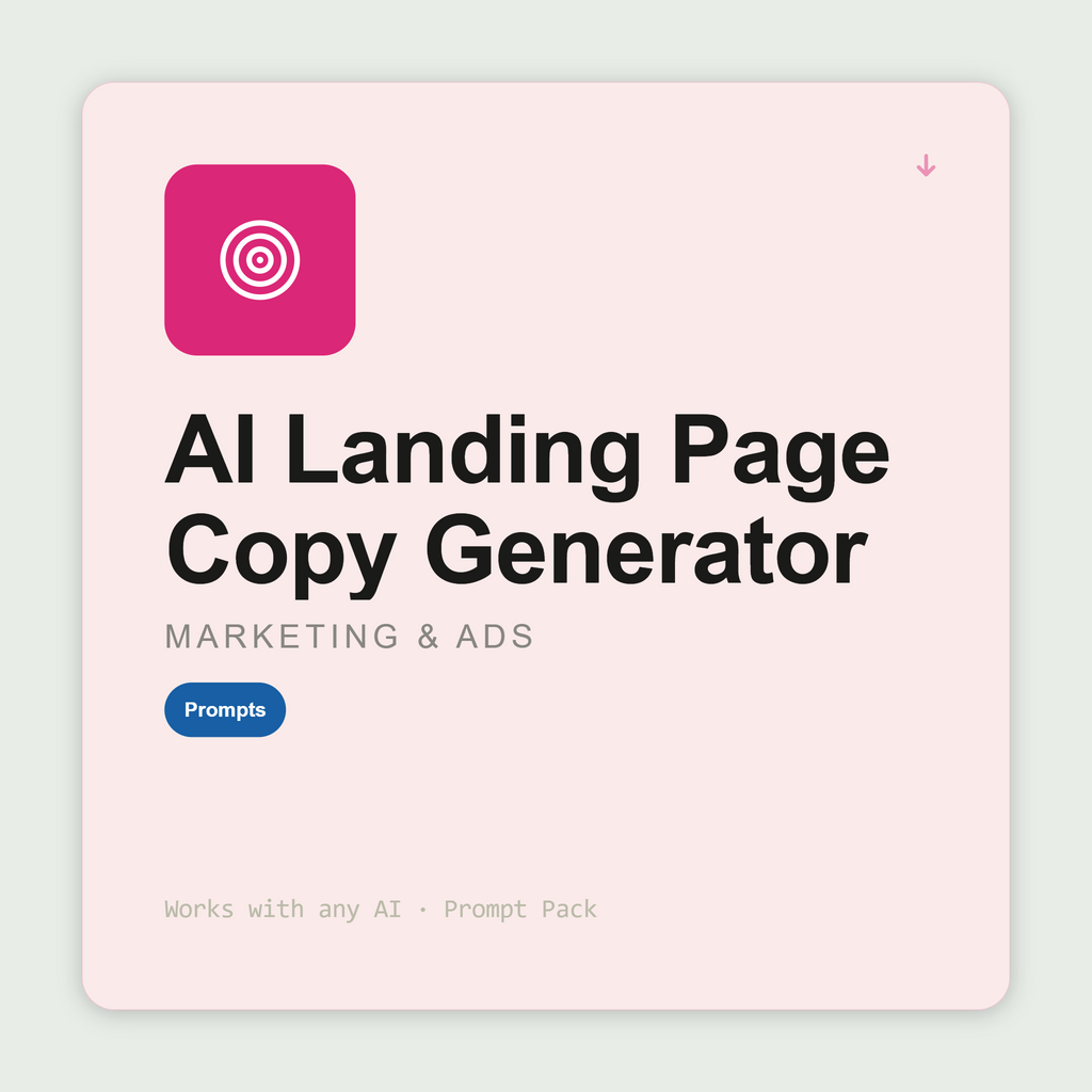 Generate full landing page copy — hero, benefits, objection handlers, FAQ, CTA — structured around conversions. Works with Claude & ChatGPT. Instant use.