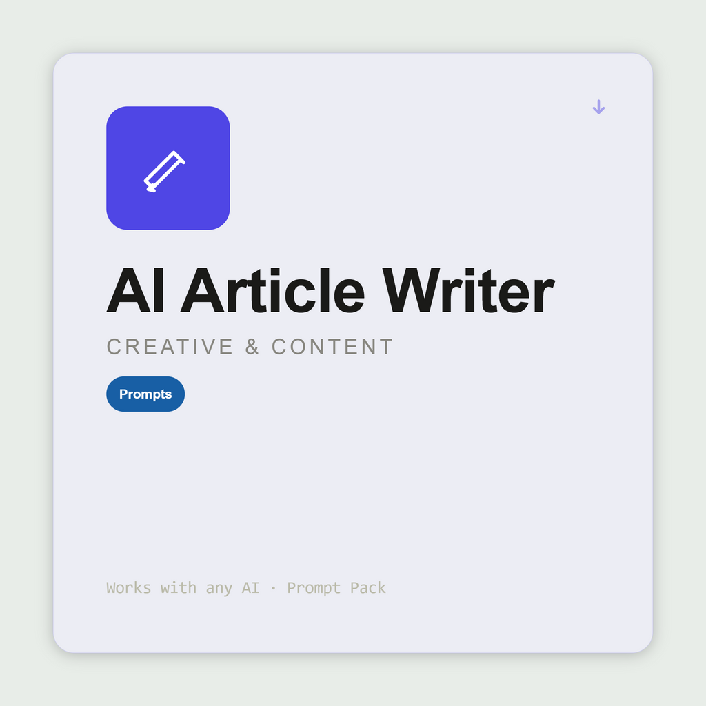 Write long-form articles — explainers, features, thought leadership — with real argument, evidence, and pacing. Fact-check markers included. Works with Claude & ChatGPT.