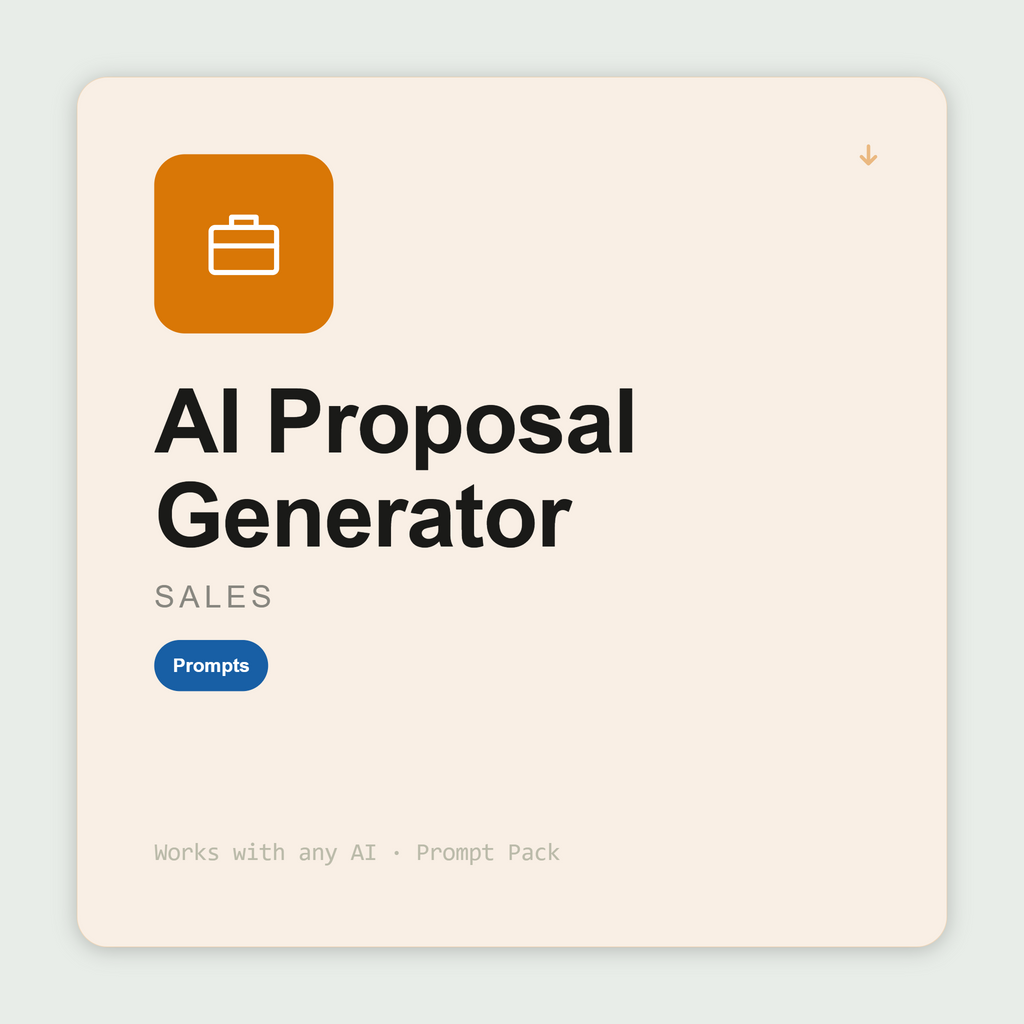 Generate full sales proposals — exec summary to investment — in buyer language, not vendor template. For AEs, consultants and agencies. Works with Claude & ChatGPT.