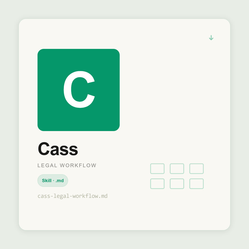 Cass runs your legal workflow inside Claude — standard document drafting, request triage, obligation tracking. Legal ops without the overhead.