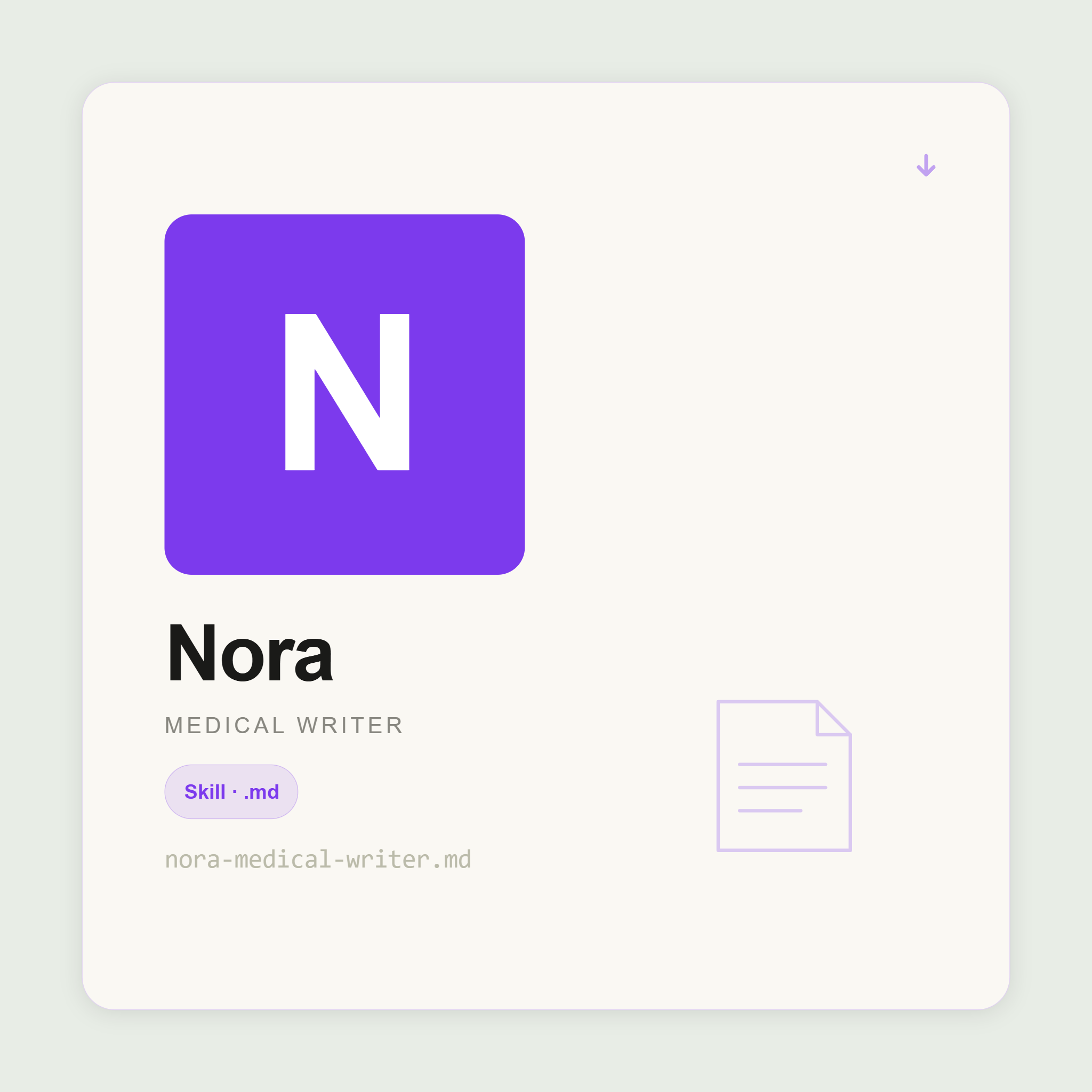 Nora writes CSRs, SmPCs, journal manuscripts, HTA dossiers, and patient information leaflets inside Claude. Audience-calibrated. No fabricated data. Draft for review.