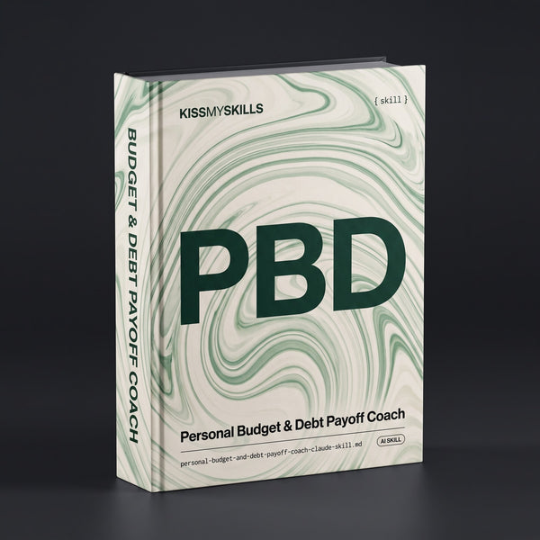Personal Budget & Debt Payoff Coach Claude skill by KissMySkills, hardcover volume cover