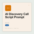 Build discovery call scripts aligned to MEDDIC, SPIN or BANT — opening, pain deepening, qualify-out signals, CRM template. Works with Claude & ChatGPT. Instant use.