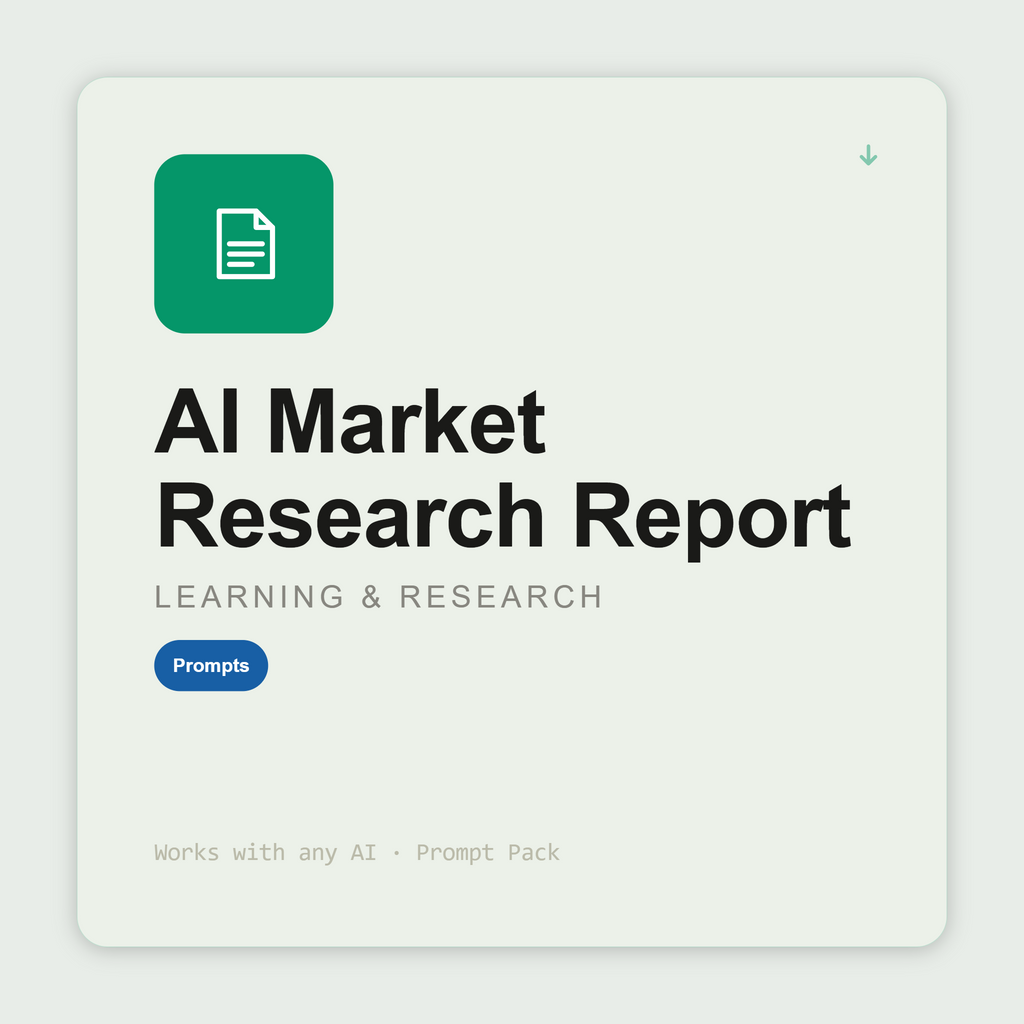Generate market research reports — TAM/SAM/SOM, segments, trends, personas, strategic implications — ready for strategy decisions. Works with Claude & ChatGPT.