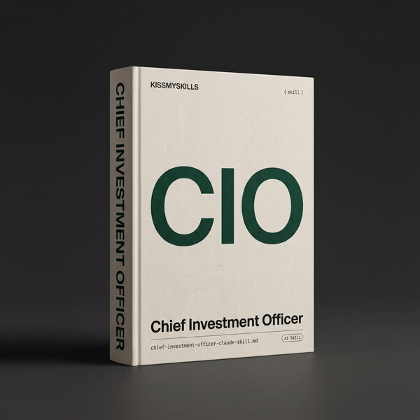 Chief Investment Officer Claude skill by KissMySkills, pale bone plaster cover with the monogram CIO