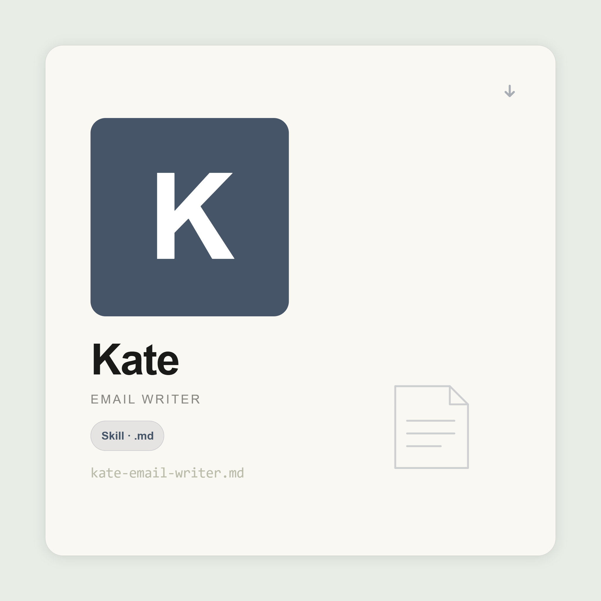 Kate writes first-draft business emails inside Claude — cold outreach, difficult messages, executive comms, declines, apologies. Direct. Under 150 words. Ready to send.