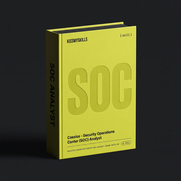 Security Operations Center (SOC) Analyst Claude skill by KissMySkills, acid citron bookcloth cover with the monogram SOC