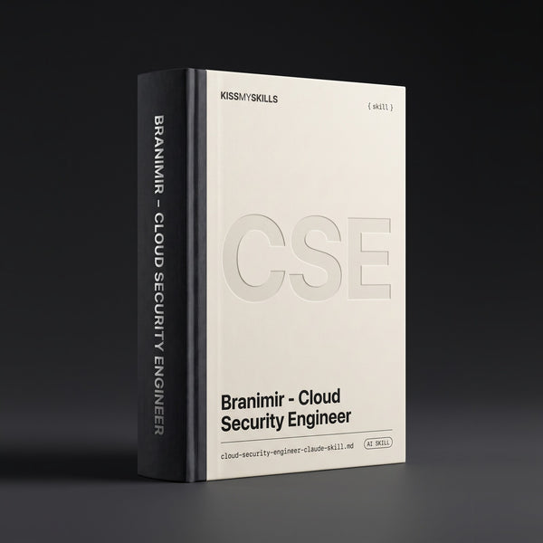 Cloud Security Engineer Claude skill by KissMySkills, warm ivory verge cover with the monogram CSE