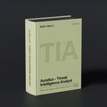 Threat Intelligence Analyst Claude skill by KissMySkills, pale sage-lime bookcloth cover with the monogram TIA