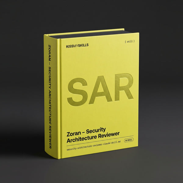 Security Architecture Reviewer Claude skill by KissMySkills, acid citron bookcloth cover with the monogram SAR