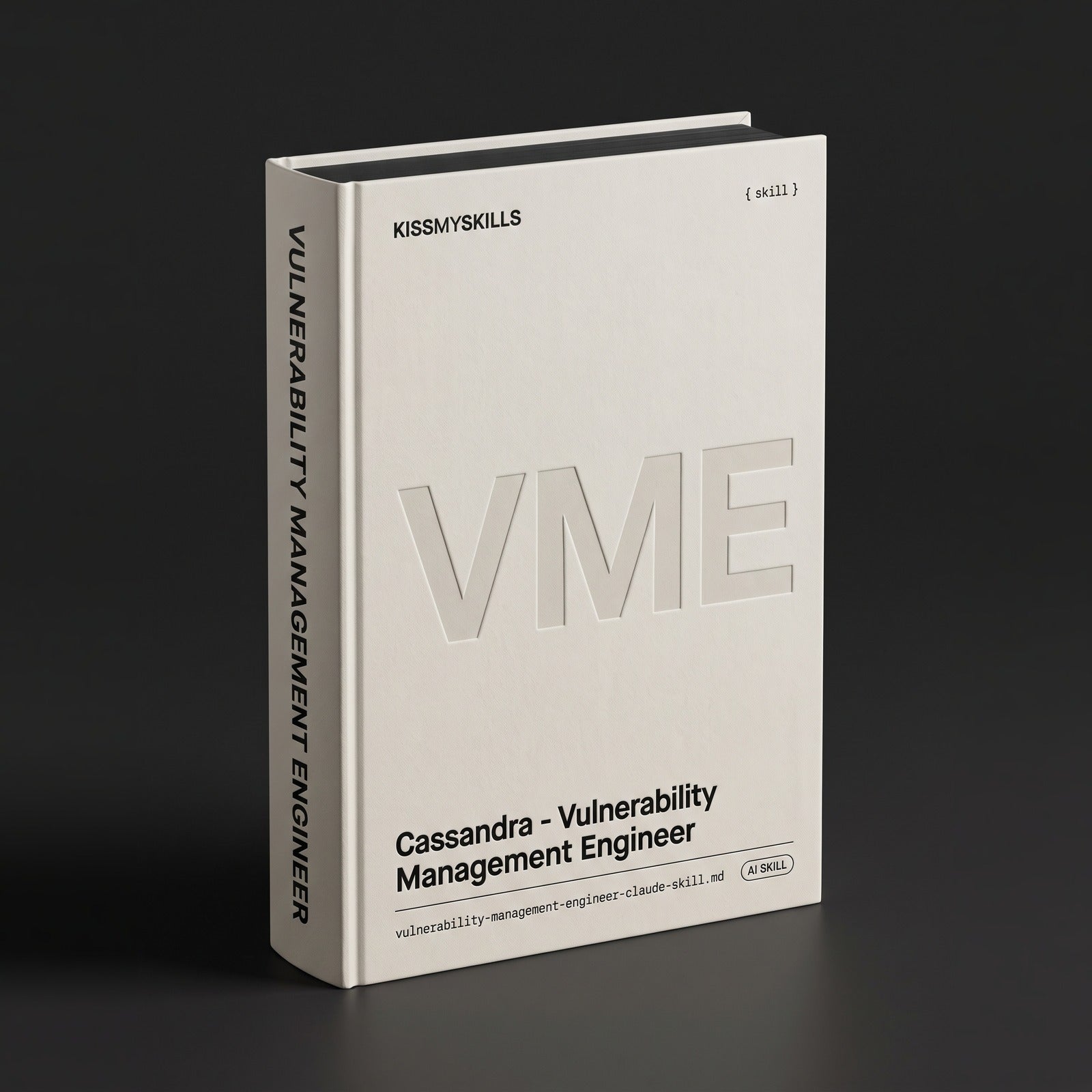Vulnerability Management Engineer Claude skill by KissMySkills, pale bone cotton-rag cover with the monogram VME