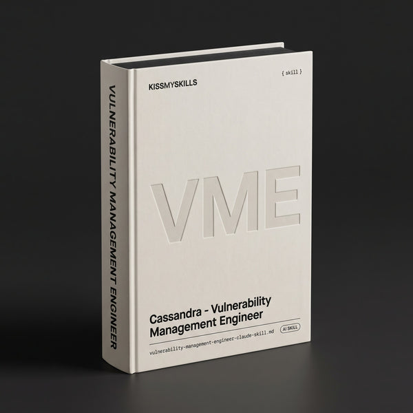 Vulnerability Management Engineer Claude skill by KissMySkills, pale bone cotton-rag cover with the monogram VME