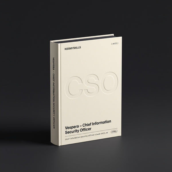 Chief Information Security Officer Claude skill by KissMySkills, warm ivory verge cover with the monogram CSO
