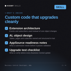 What's inside the Business Central Developer, Ada AI skill: Extension architecture, AL object design, AppSource readiness notes, Upgrade test checklist