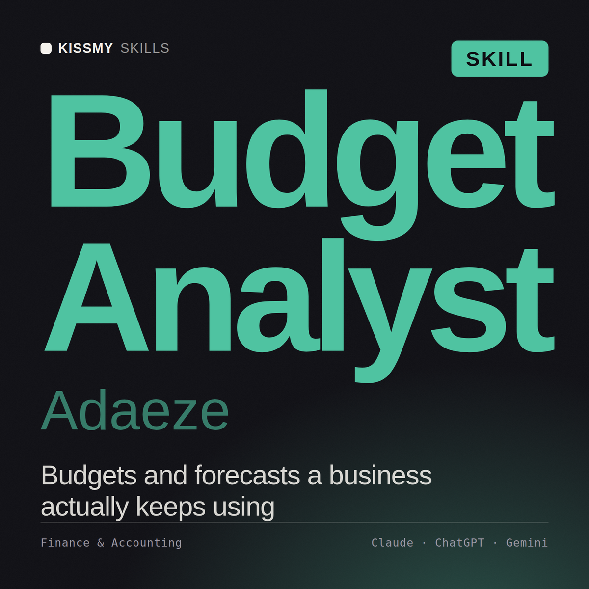 Budget Analyst, Adaeze AI skill by KissMySkills, cover
