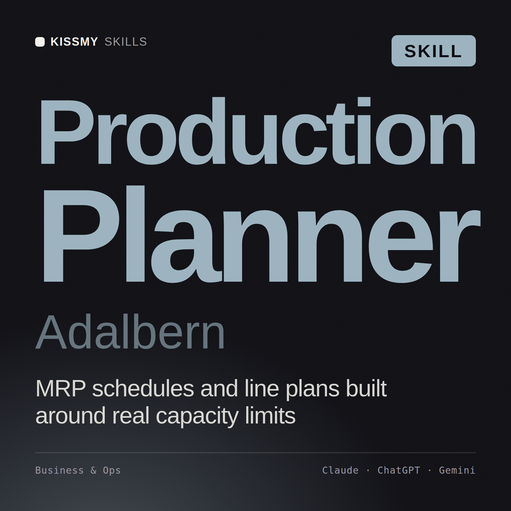 Production Planner, Adalbern AI skill by KissMySkills, cover