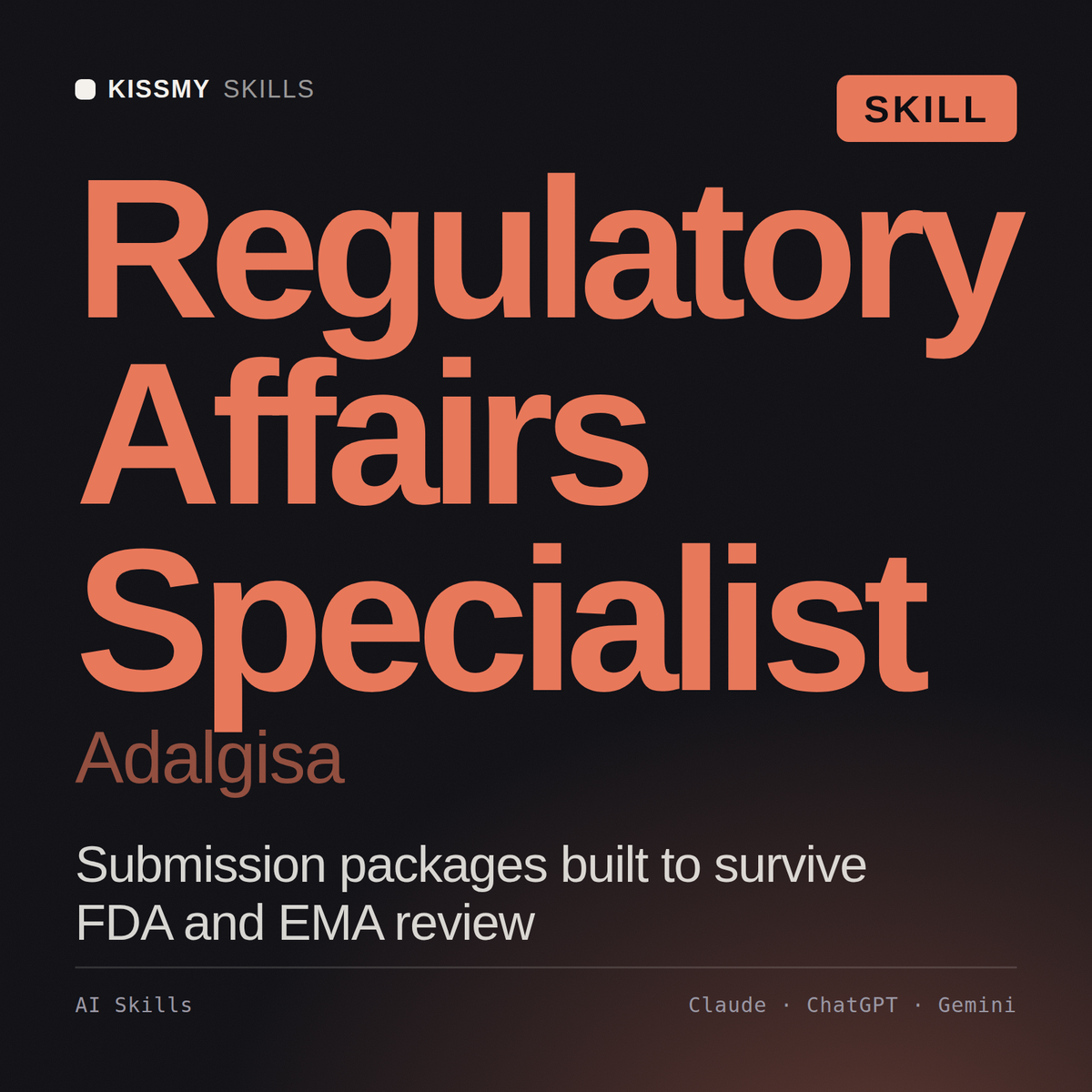 Regulatory Affairs Specialist, Adalgisa AI skill by KissMySkills, cover