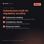 What's inside the Regulatory Affairs Specialist, Adalgisa AI skill: Submission drafting, Compliance checks, Response letters