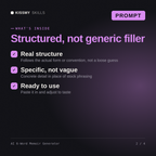 What's inside the AI 6-Word Memoir Generator AI prompt: Real structure, Specific, not vague, Ready to use