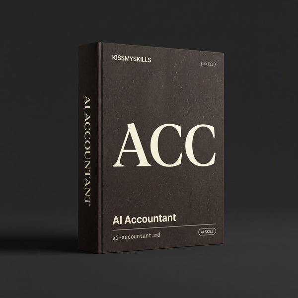 Accountant Claude skill by KissMySkills, near-black espresso brown stone cover with the monogram ACC
