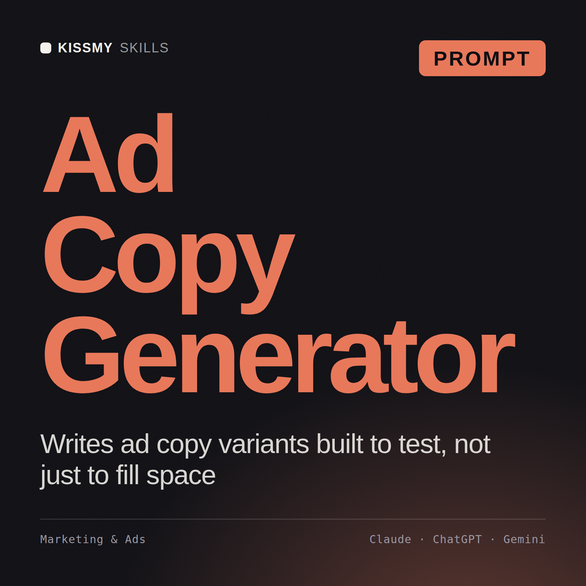 Ad Copy Generator AI prompt by KissMySkills, cover