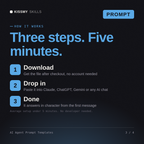 How the AI Agent Prompt Templates AI prompt works in three steps: download, drop it into your AI chat, done
