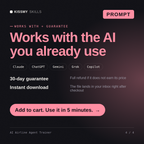 The AI Airline Agent Trainer AI prompt works with Claude, ChatGPT, Gemini and any AI chat, 30-day money-back guarantee