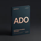 API Documentation Generator prompts for Claude by KissMySkills, deep midnight-teal laid paper cover with the monogram ADO