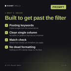 What's inside the AI ATS Resume Maker AI prompt: Posting keywords, Clean single column, Match check, No dead formatting