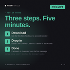 How the AI Automatic Invoice Generator AI prompt works in three steps: download, drop it into your AI chat, done