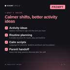 What's inside the AI Babysitter Helper AI prompt: Activity ideas, Routine planning, Calm scripts, Parent handoff