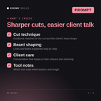 What's inside the AI Barber AI prompt: Cut technique, Beard shaping, Client care, Tool notes