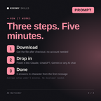 How the AI Bartender AI prompt works in three steps: download, drop it into your AI chat, done