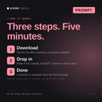 How the AI Birthday Message Generator AI prompt works in three steps: download, drop it into your AI chat, done