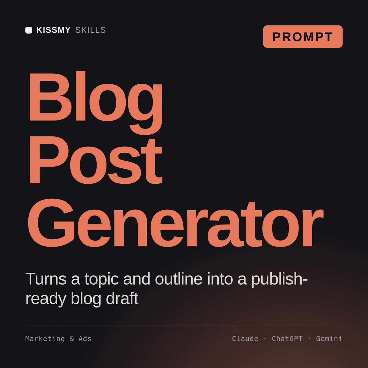 Blog Post Generator AI prompt by KissMySkills, cover