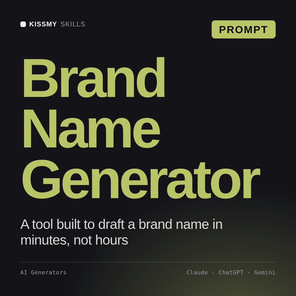 Brand Name Generator AI prompt by KissMySkills, cover