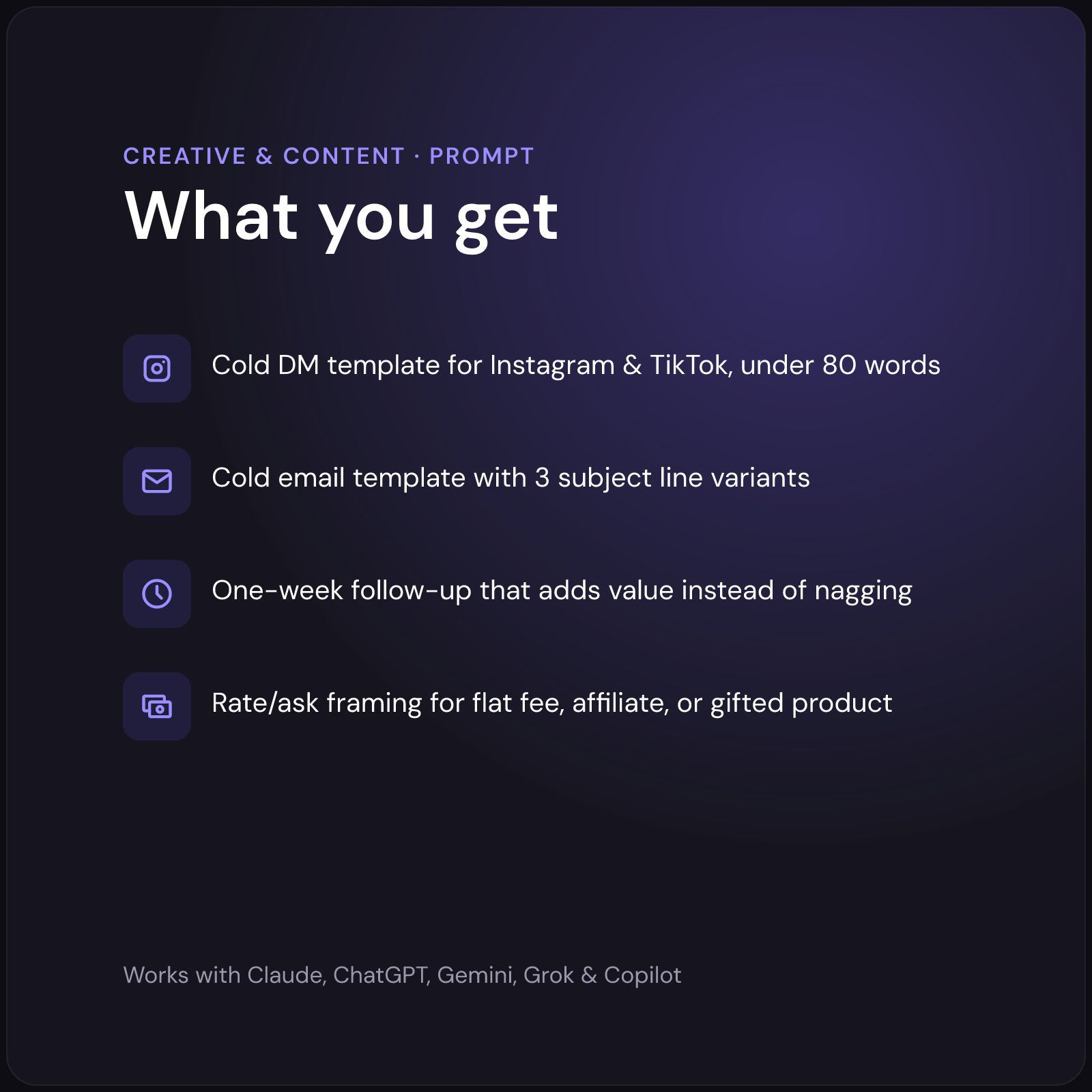 AI Brand Outreach DM Generator — what you get