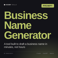 Business Name Generator AI prompt by KissMySkills, cover
