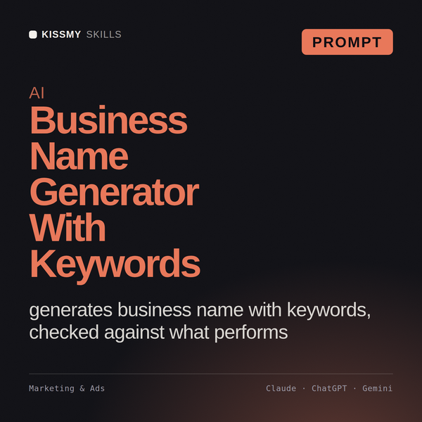 AI Business Name Generator With Keywords AI prompt by KissMySkills, cover