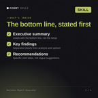 What's inside the Business Report Generator AI skill: Executive summary, Key findings, Recommendations