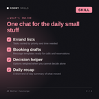 What's inside the AI Butler Concierge AI skill: Errand lists, Booking drafts, Decision helper, Daily recap