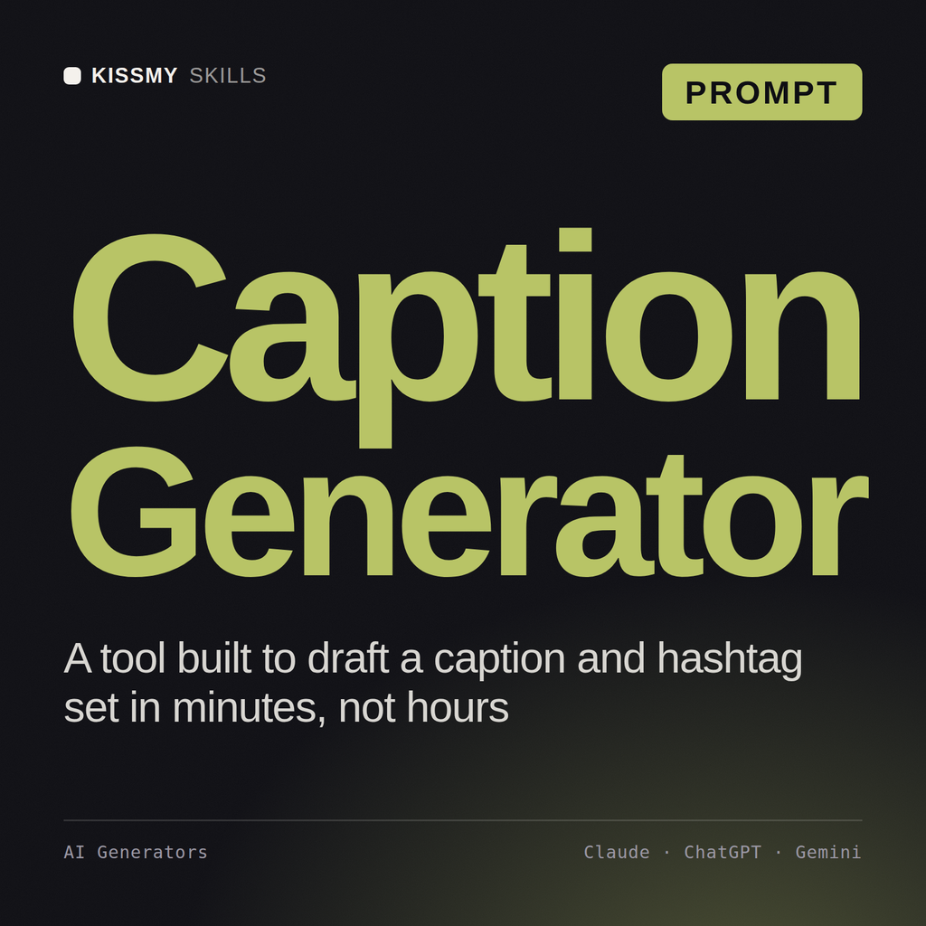 Caption Generator AI prompt by KissMySkills, cover