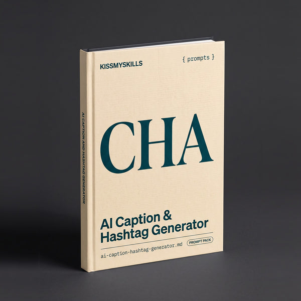 Caption & Hashtag Generator prompts for Claude by KissMySkills, warm oat laid paper cover with the monogram CHA