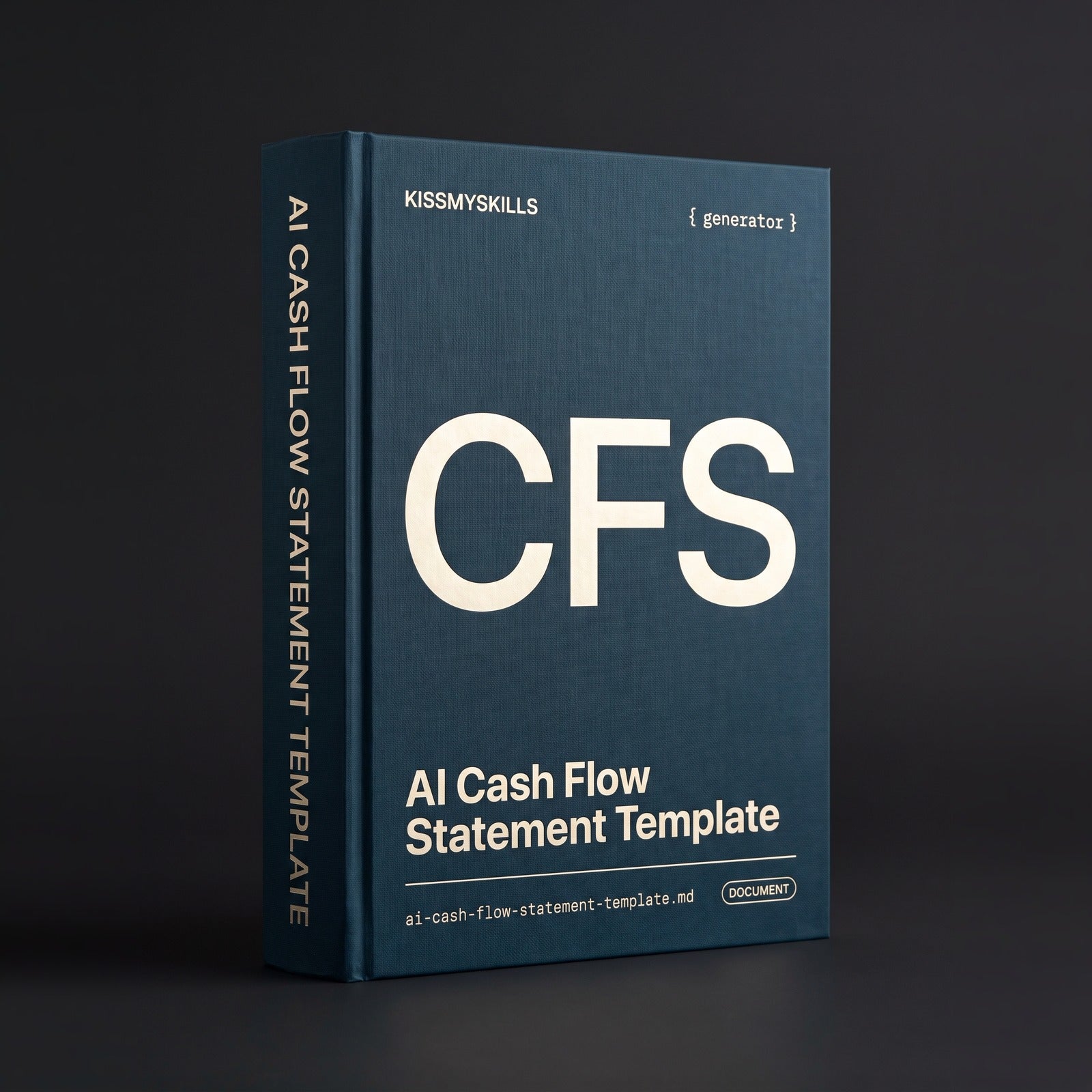 Cash Flow Statement Template Claude skill by KissMySkills, deep prussian petrol blue laid paper cover with the monogram CFS