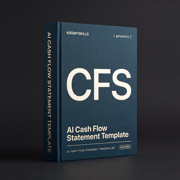 Cash Flow Statement Template Claude skill by KissMySkills, deep prussian petrol blue laid paper cover with the monogram CFS